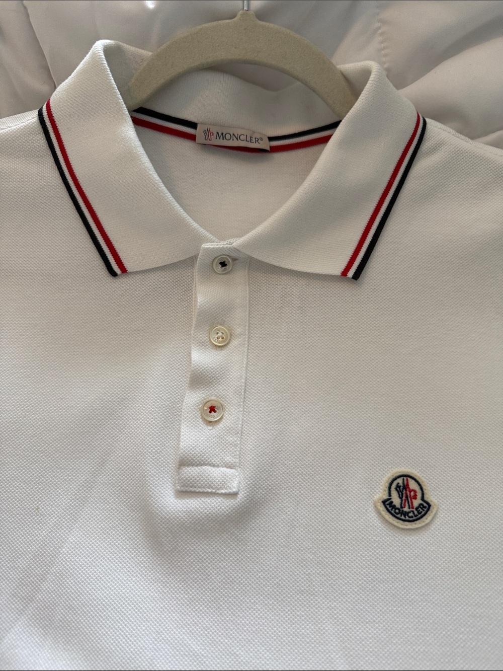 Moncler White Polo with Red and Navy Trim - Picture 6 of 9